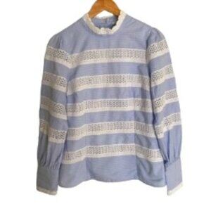 A Loves A Blue & White Embroidered Long Sleeve Back Button Shirt Medium